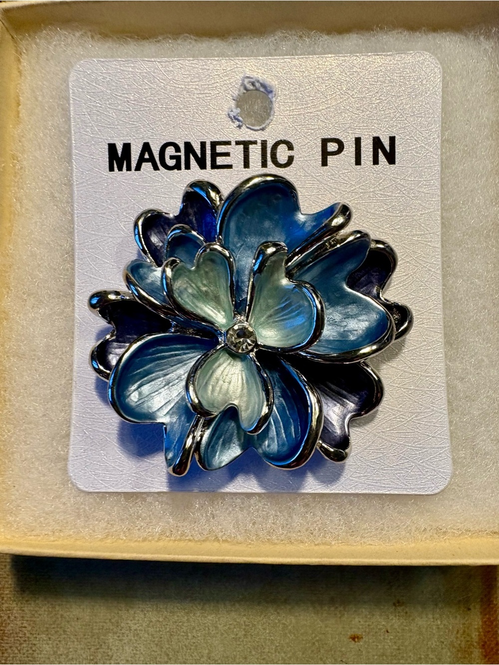 Magnetic Fastener Blue Floral Pin Brooch